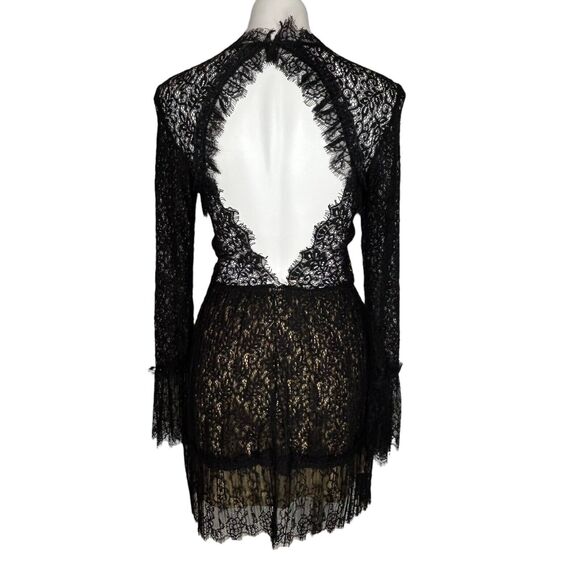 SAYLOR Amity Black Lace Long Sleeve Back Cutout Mini Dress Mock Neck M ($265) - Picture 8 of 13